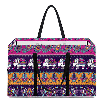 Paisley Elephant Hamsa Pattern Print Utility Tote Bag