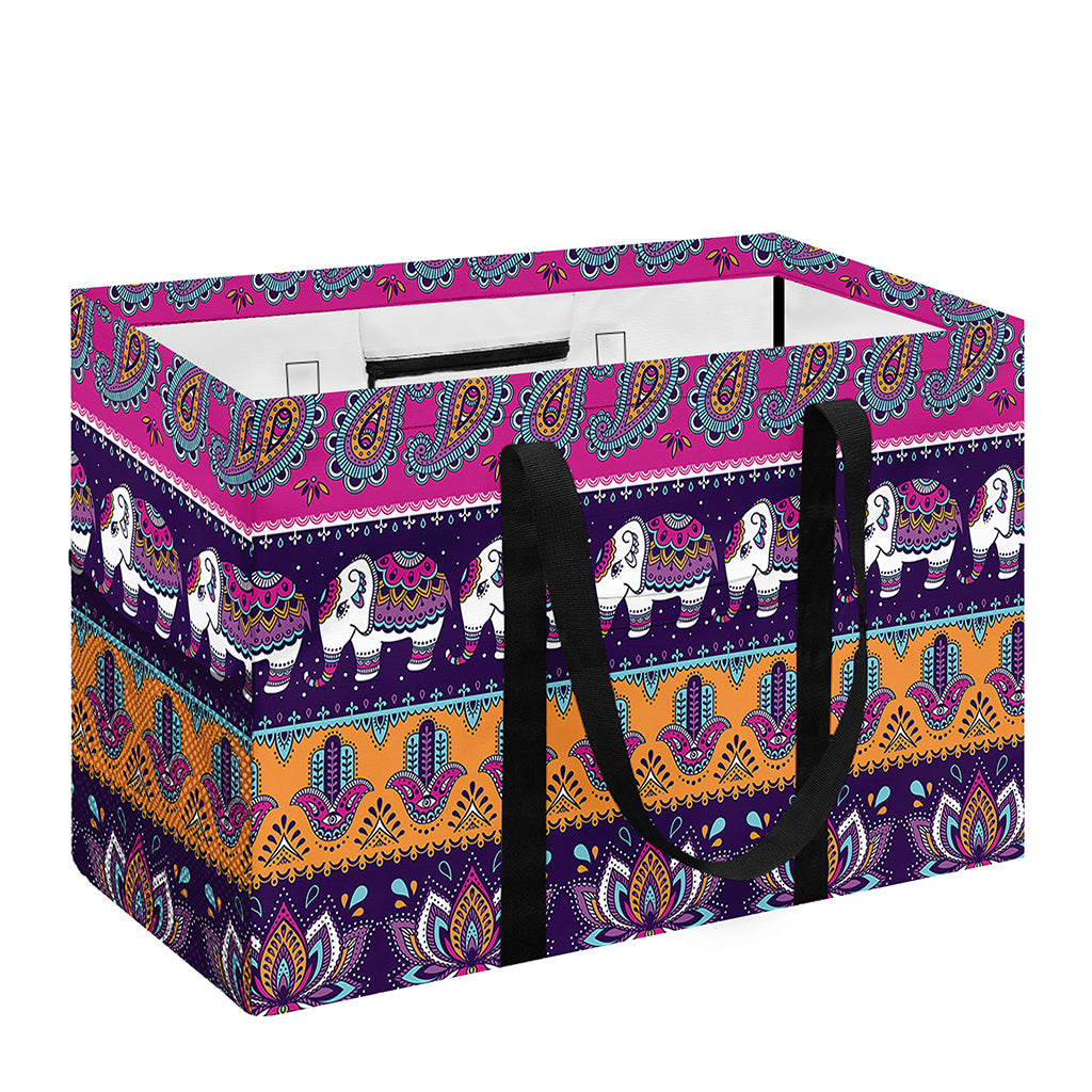 Paisley Elephant Hamsa Pattern Print Utility Tote Bag