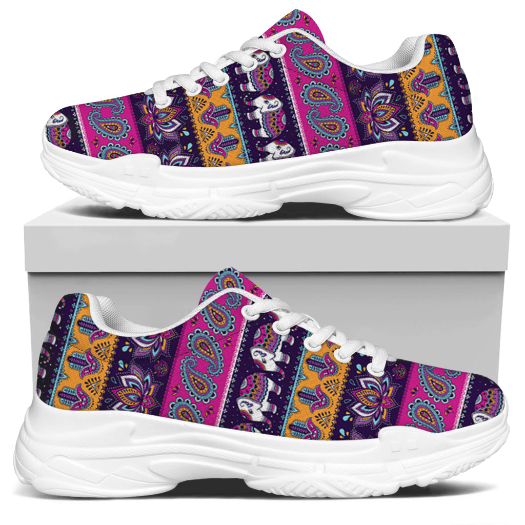 Paisley Elephant Hamsa Pattern Print White Chunky Shoes