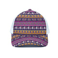 Paisley Elephant Hamsa Pattern Print White Mesh Trucker Hat