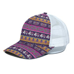 Paisley Elephant Hamsa Pattern Print White Mesh Trucker Cap