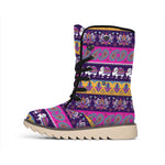 Paisley Elephant Hamsa Pattern Print Winter Boots