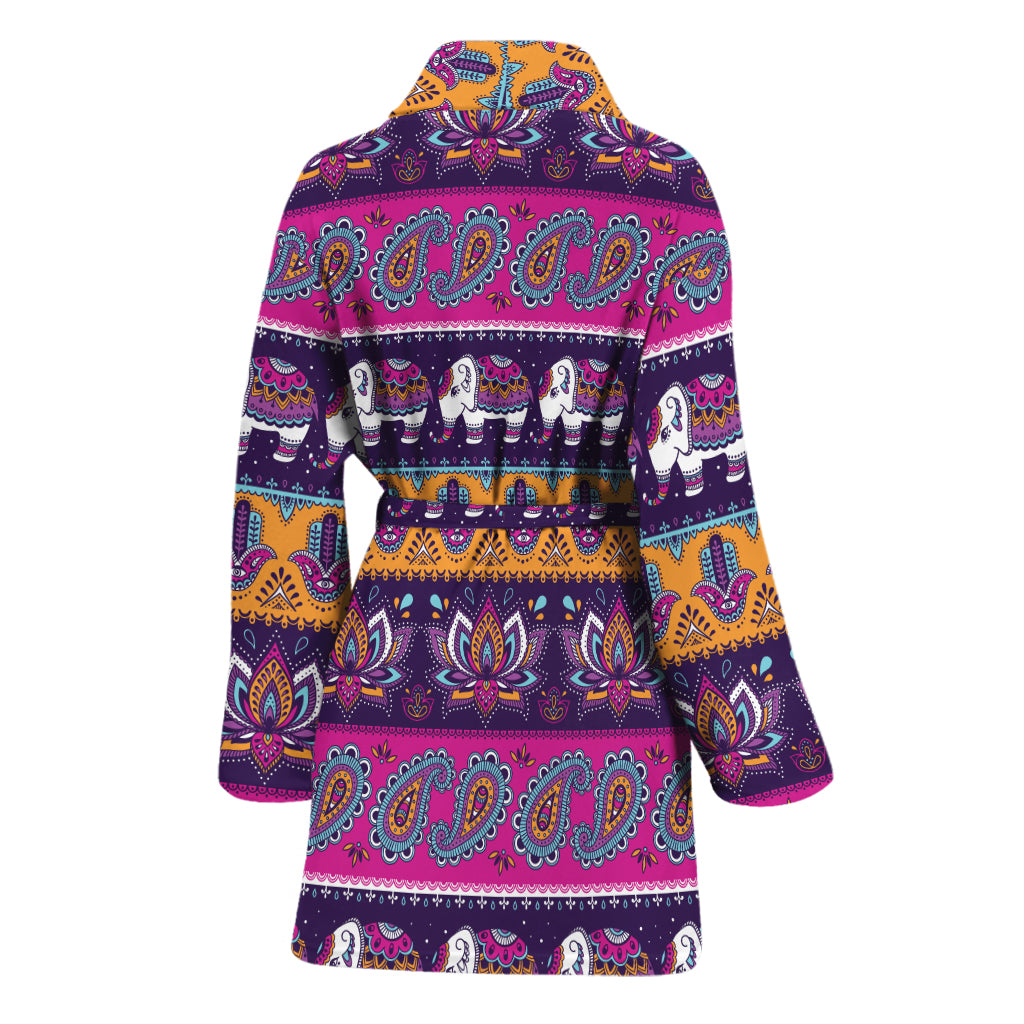 Paisley Elephant Hamsa Pattern Print Women's Bathrobe