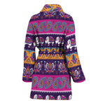 Paisley Elephant Hamsa Pattern Print Women's Bathrobe