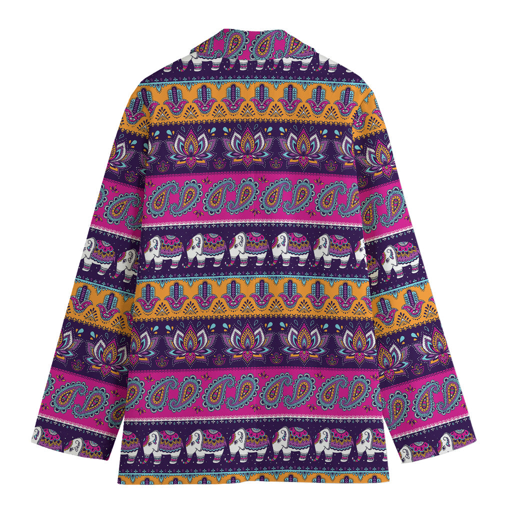 Paisley Elephant Hamsa Pattern Print Women's Blazer