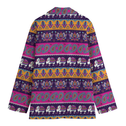 Paisley Elephant Hamsa Pattern Print Women's Blazer