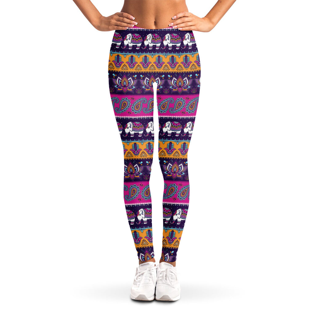 Paisley Elephant Hamsa Pattern Print Women's Leggings