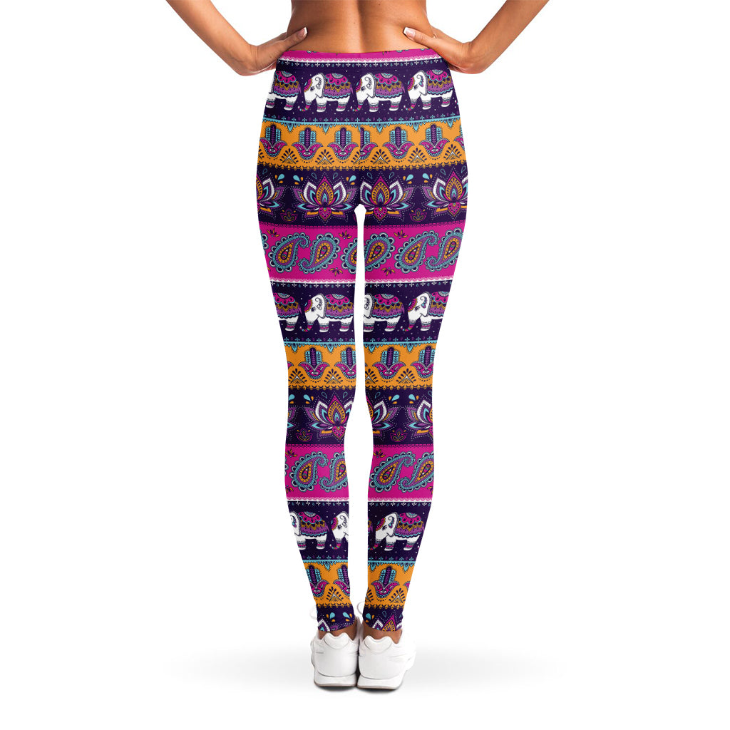 Paisley Elephant Hamsa Pattern Print Women's Leggings