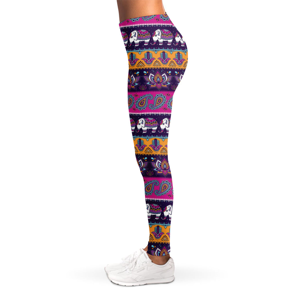 Paisley Elephant Hamsa Pattern Print Women's Leggings