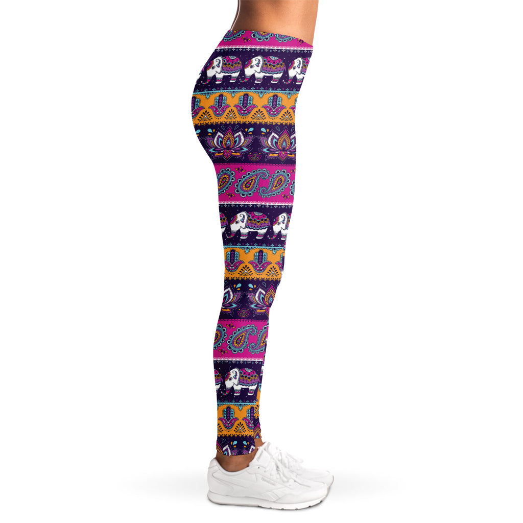 Paisley Elephant Hamsa Pattern Print Women's Leggings
