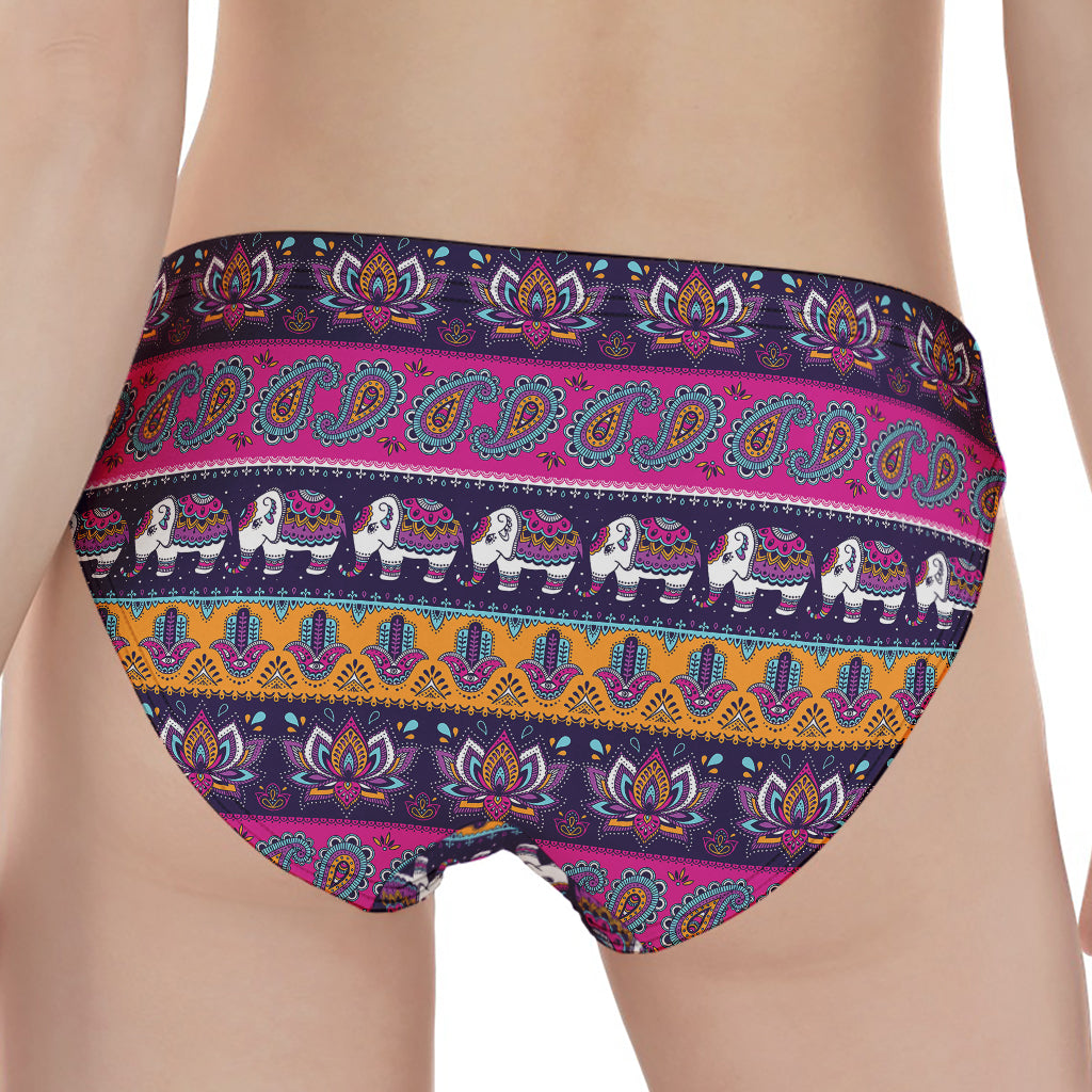 Paisley Elephant Hamsa Pattern Print Women's Panties