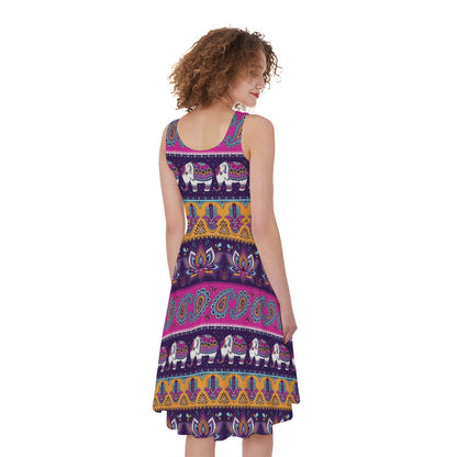 Paisley Elephant Hamsa Pattern Print Women's Sleeveless Dress