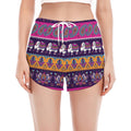 Paisley Elephant Hamsa Pattern Print Women's Split Running Shorts