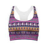 Paisley Elephant Hamsa Pattern Print Women's Sports Bra