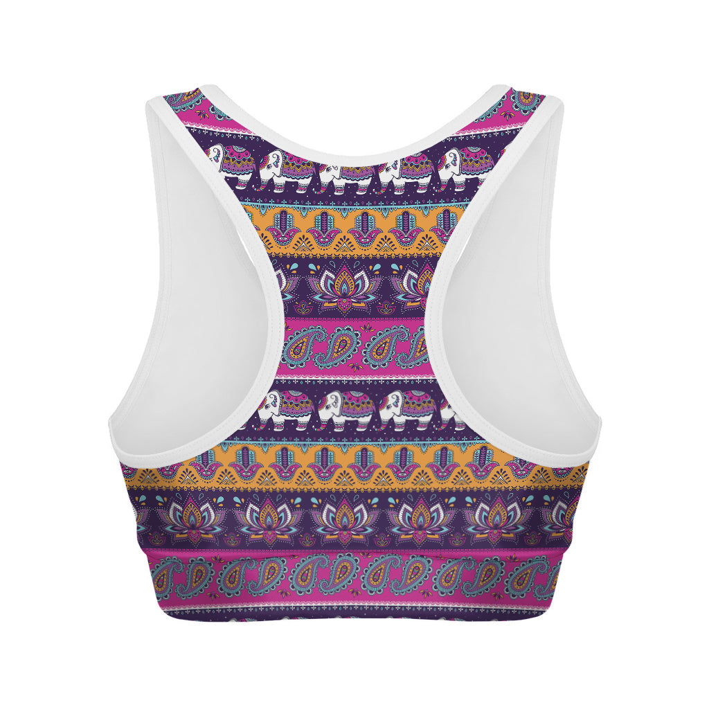 Paisley Elephant Hamsa Pattern Print Women's Sports Bra