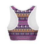 Paisley Elephant Hamsa Pattern Print Women's Sports Bra