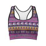 Paisley Elephant Hamsa Pattern Print Women's Sports Bra