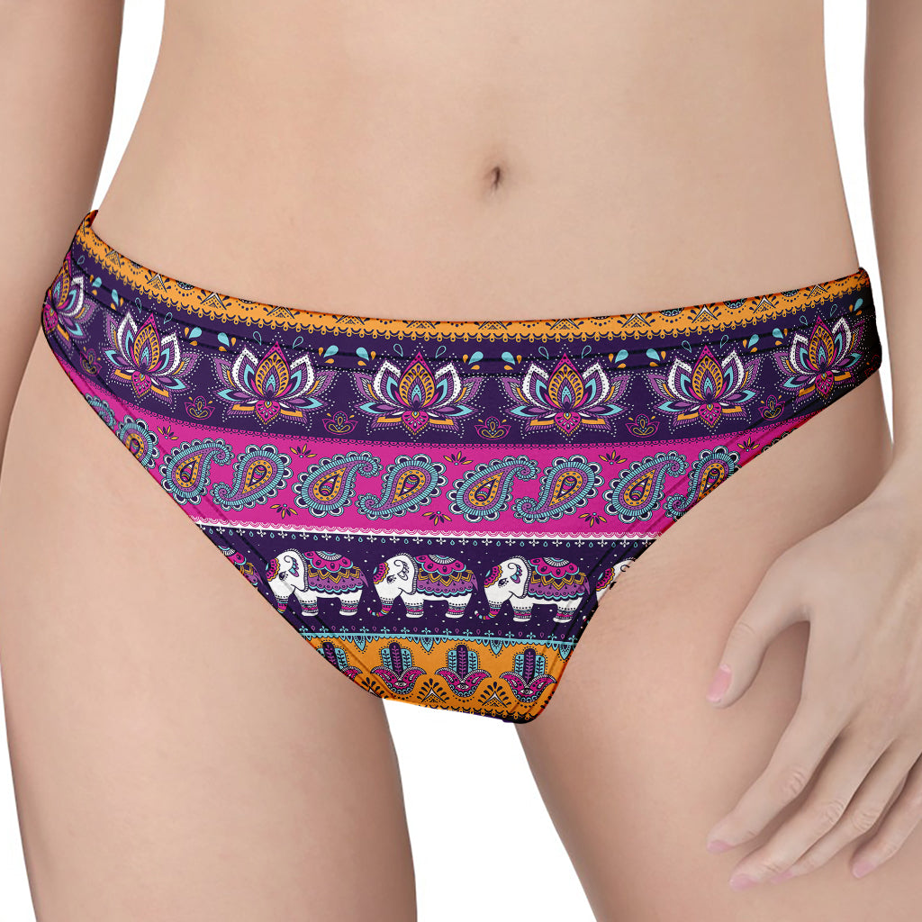 Paisley Elephant Hamsa Pattern Print Women's Thong