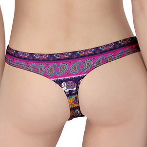 Paisley Elephant Hamsa Pattern Print Women's Thong