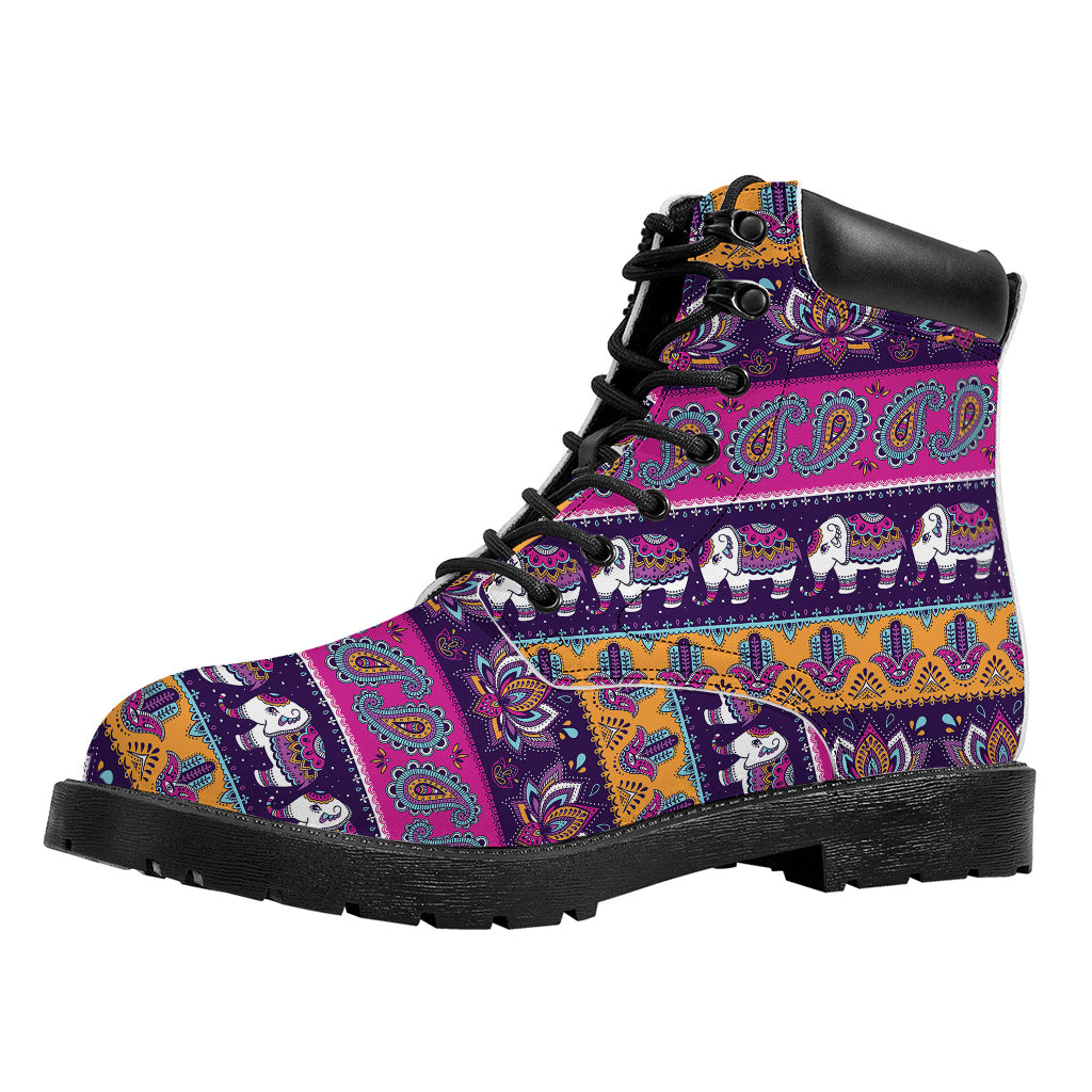 Paisley Elephant Hamsa Pattern Print Work Boots