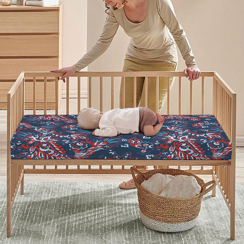 Paisley Floral Bohemian Pattern Print Baby Crib Sheet