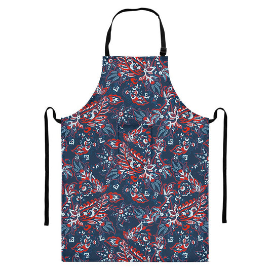 Paisley Floral Bohemian Pattern Print Bib Apron With Pocket