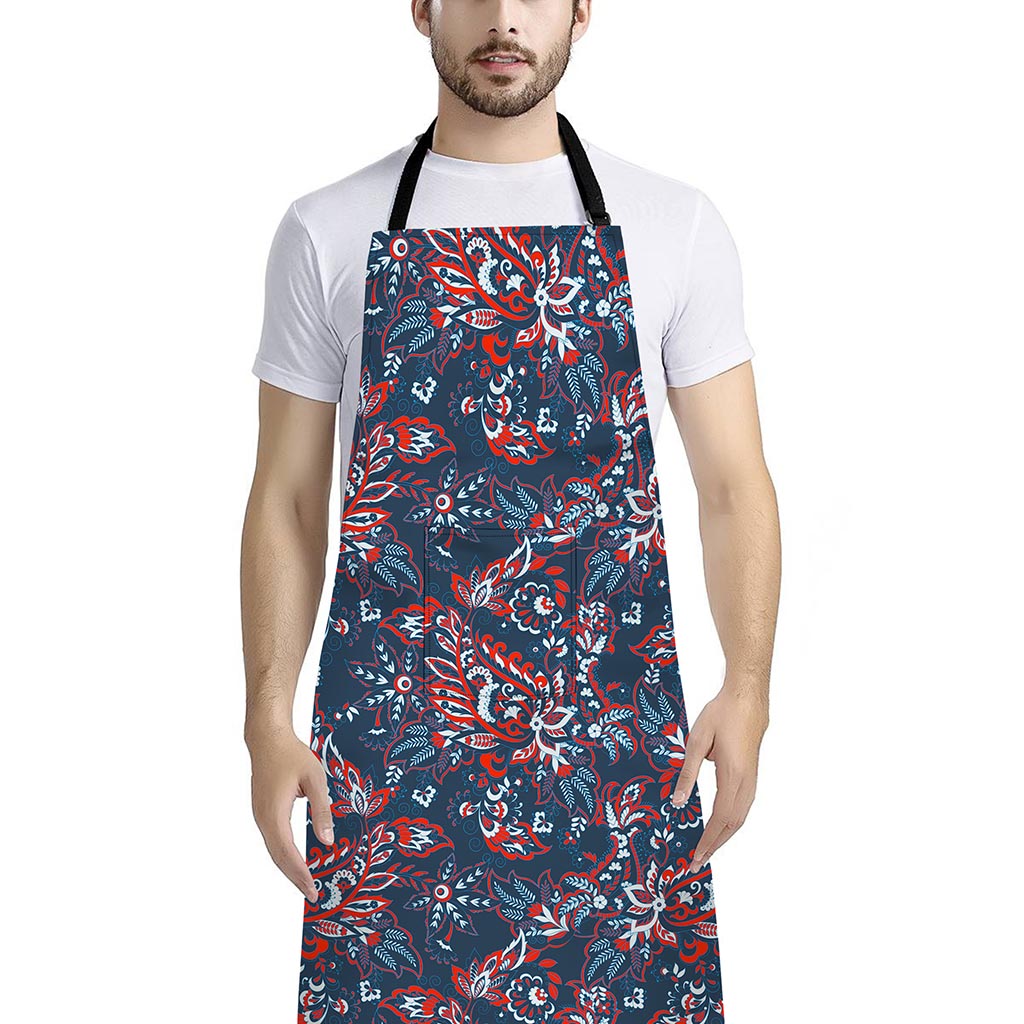 Paisley Floral Bohemian Pattern Print Bib Apron With Pocket