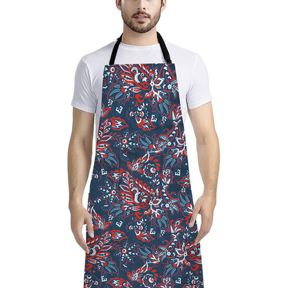 Paisley Floral Bohemian Pattern Print Bib Apron With Pocket