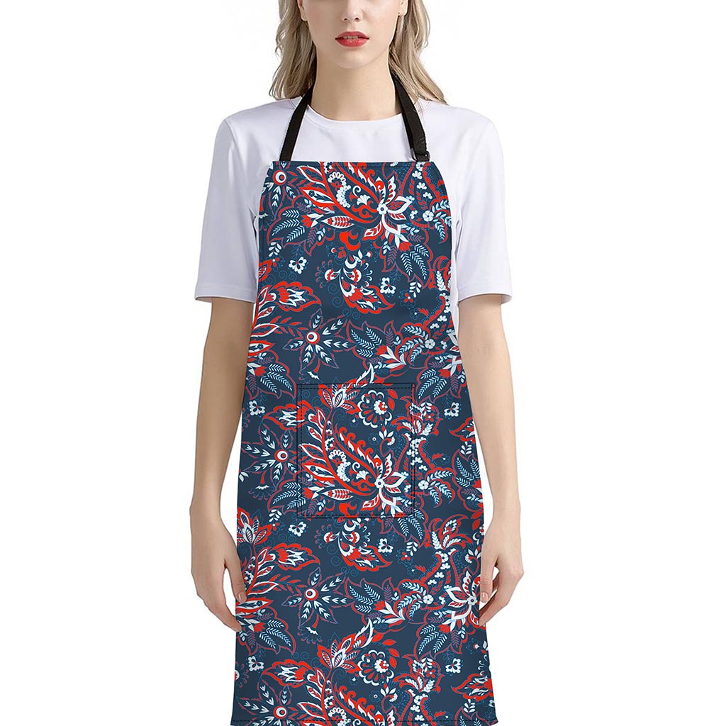 Paisley Floral Bohemian Pattern Print Bib Apron With Pocket