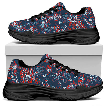 Paisley Floral Bohemian Pattern Print Black Chunky Shoes