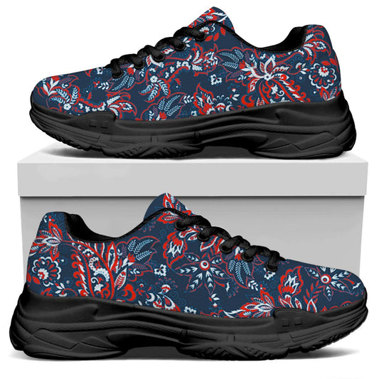 Paisley Floral Bohemian Pattern Print Black Chunky Shoes