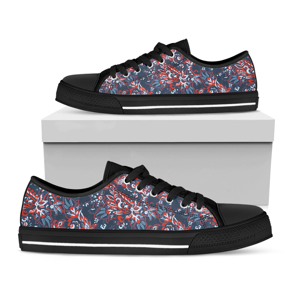 Paisley Floral Bohemian Pattern Print Black Low Top Sneakers