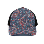 Paisley Floral Bohemian Pattern Print Black Mesh Trucker Cap