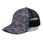 Paisley Floral Bohemian Pattern Print Black Mesh Trucker Cap