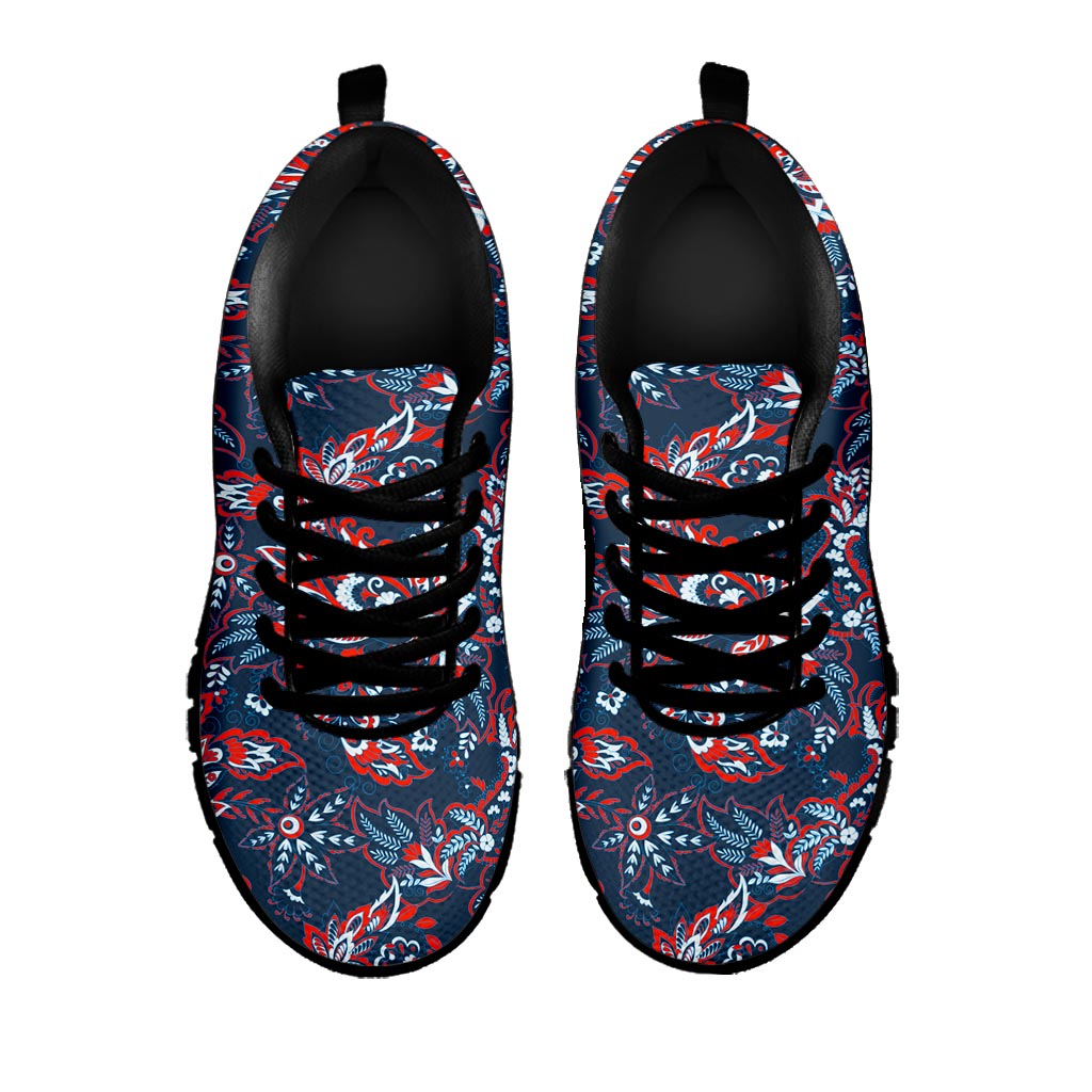 Paisley Floral Bohemian Pattern Print Black Running Shoes