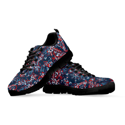 Paisley Floral Bohemian Pattern Print Black Running Shoes