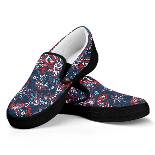 Paisley Floral Bohemian Pattern Print Black Slip On Sneakers
