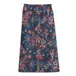 Paisley Floral Bohemian Pattern Print Cotton Front Slit Maxi Skirt