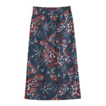Paisley Floral Bohemian Pattern Print Cotton Front Slit Maxi Skirt