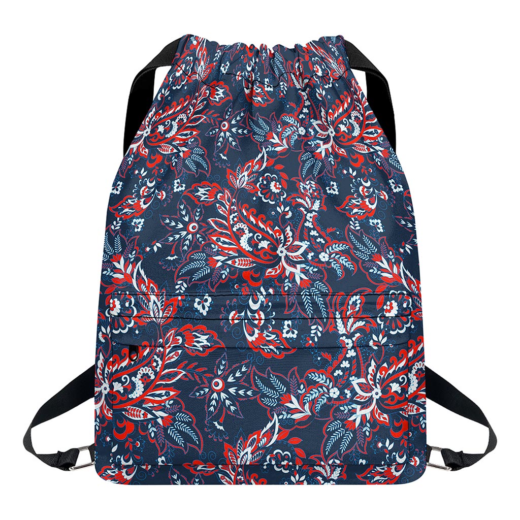 Paisley Floral Bohemian Pattern Print Drawstring Backpack