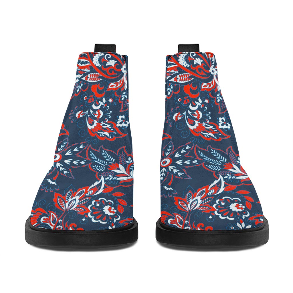 Paisley Floral Bohemian Pattern Print Flat Ankle Boots
