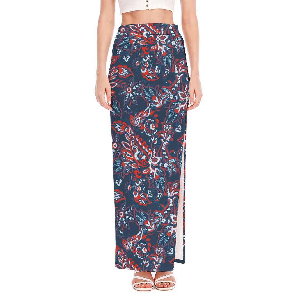 Paisley Floral Bohemian Pattern Print High Slit Maxi Skirt