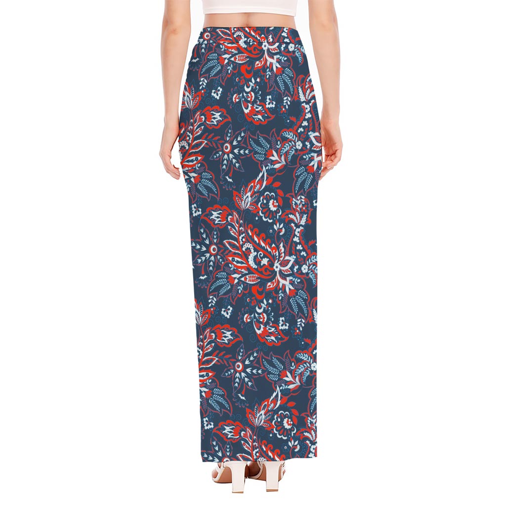 Paisley Floral Bohemian Pattern Print High Slit Maxi Skirt