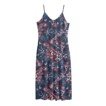 Paisley Floral Bohemian Pattern Print Jersey Midi Cami Dress