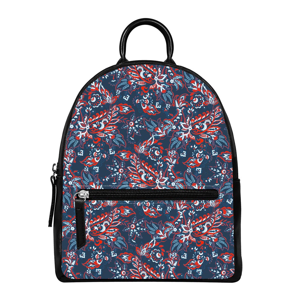 Paisley Floral Bohemian Pattern Print Leather Backpack
