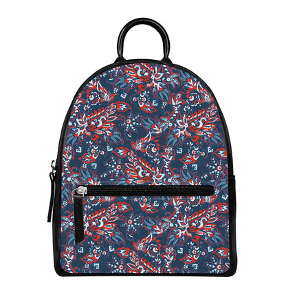 Paisley Floral Bohemian Pattern Print Leather Backpack