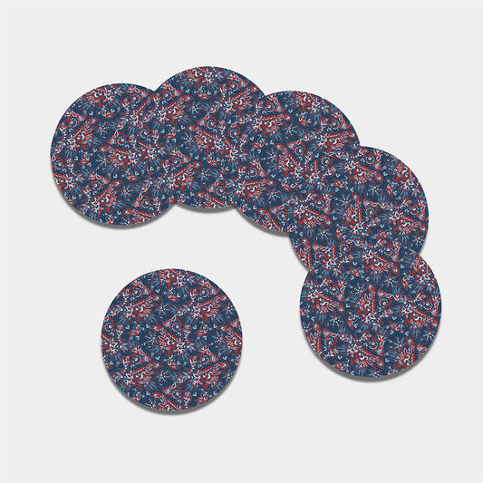 Paisley Floral Bohemian Pattern Print Leather Coaster Set