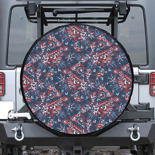 Paisley Floral Bohemian Pattern Print Leather Spare Tire Cover
