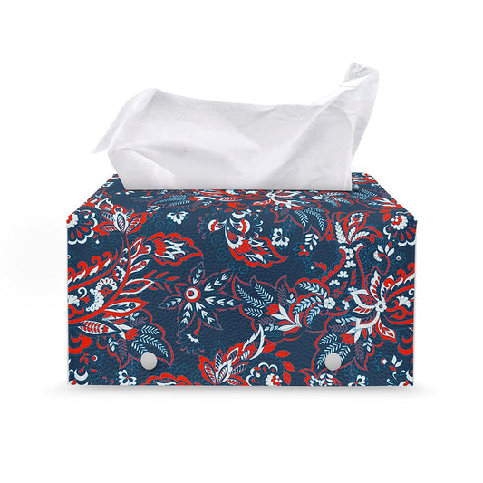 Paisley Floral Bohemian Pattern Print Leather Tissue Box Cover