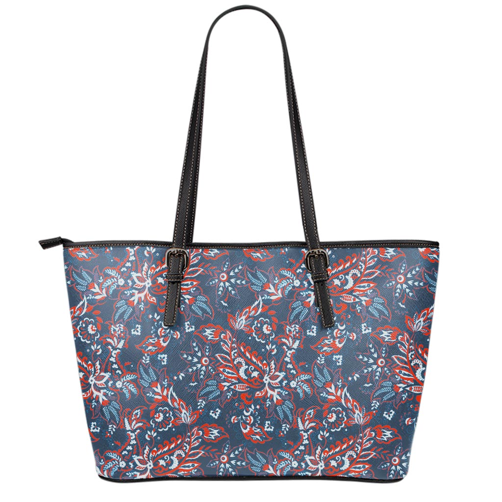 Paisley Floral Bohemian Pattern Print Leather Tote Bag